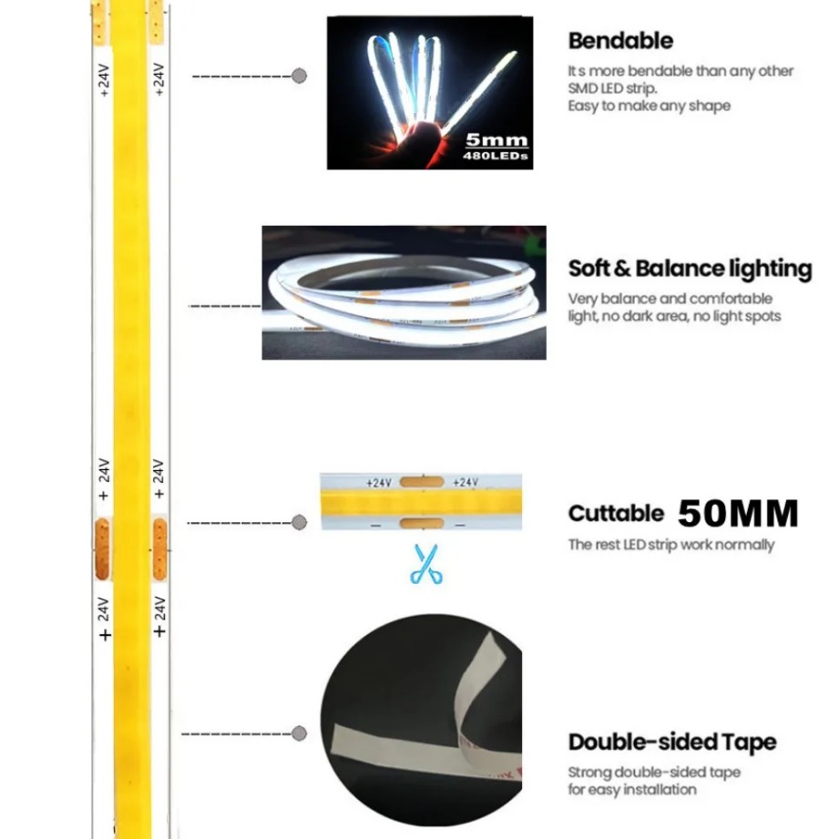 Süper ince 5mm COB LED şerit 4 - Lighting Decor And More incelemesi ve fiyatı